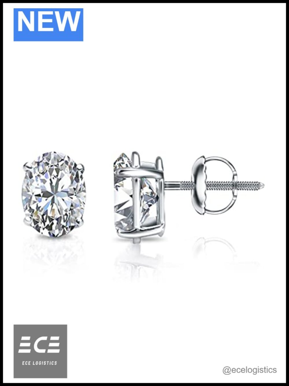 14k White Gold Oval Lab Grown Diamond Stud Earrings Screw Back 0.50 cttw